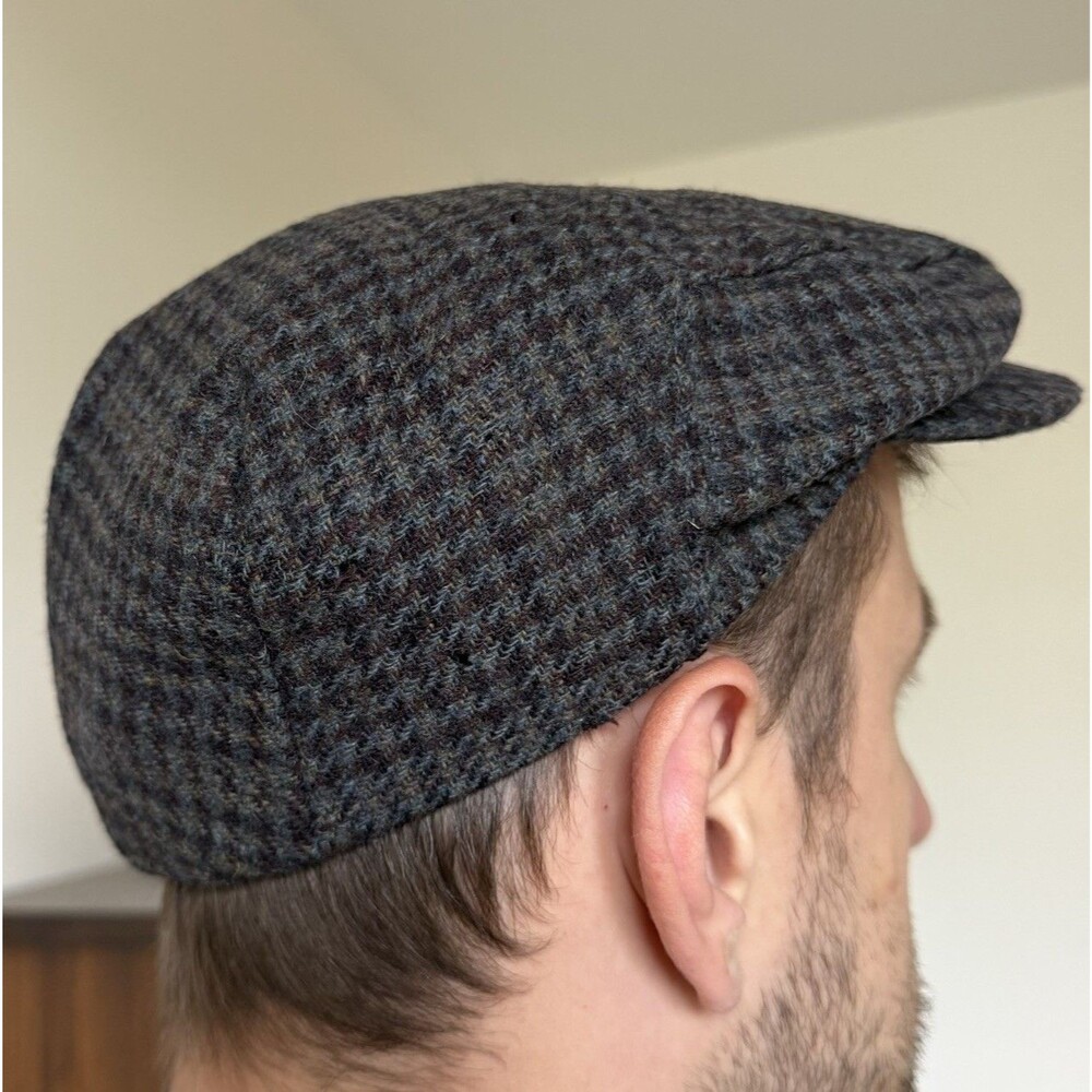 Stetson Newsboy Paperboy Flat Cap Hat Blue Brown Plaid Wool Men’s M American